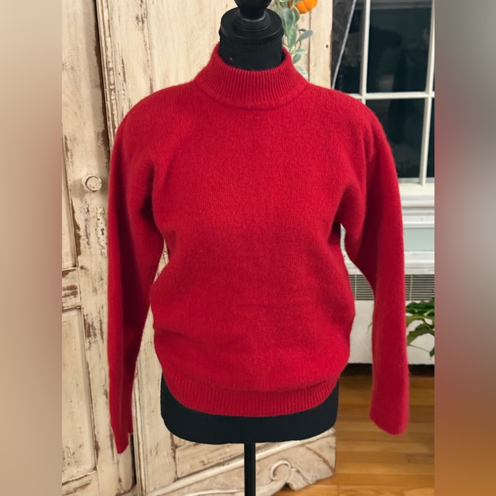 Charter Club Lambswool Angora mock neck vibrant red sweater. Medium Holiday